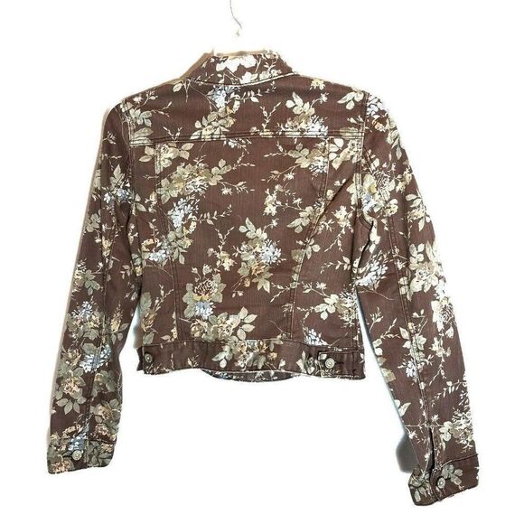 Almost Famous Brown Denim Floral Distressed Jean Jacket Girls Large - Picture 2 of 6